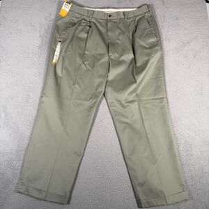 Haggar Pants Mens 42x30 (Fit 40x29) Green No Iron Pleated Cuffed Trousers New